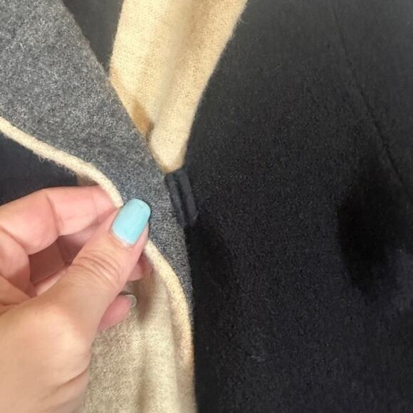 Rosie Neira Anthro Navy Blue & Cream Colorblock Boiled Wool Coat Women Sz XS - Picture 7 of 10